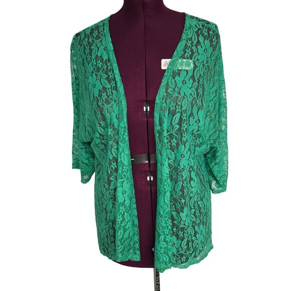 Women's Lularoe Green Lace Kimono Cardigan 3/4 Sleeves | Size Medium - Picture 1 of 7
